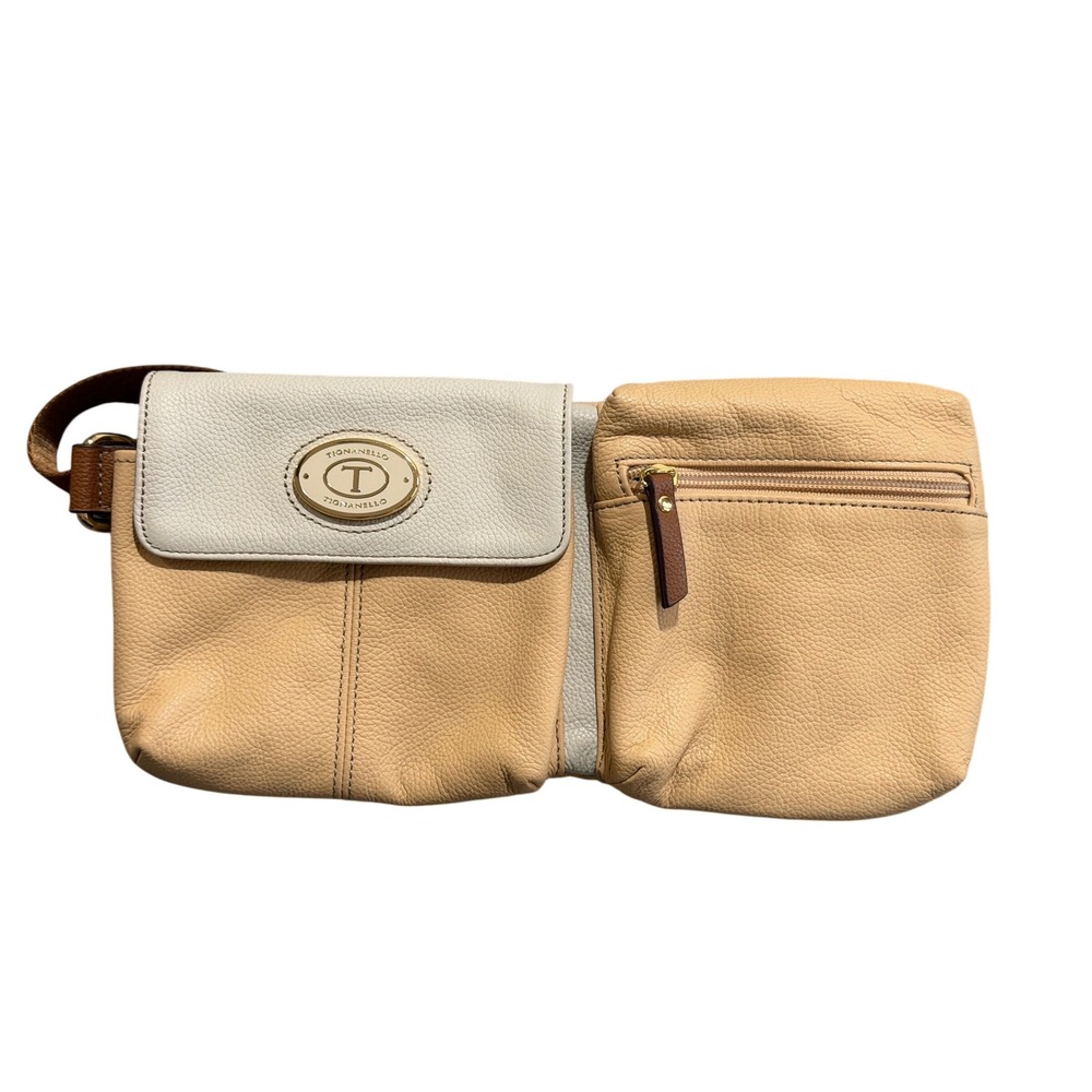 Tignanello Crossbody Fanny Pack Bag Womens Small Tan Leather  Multi-Pocket Sling